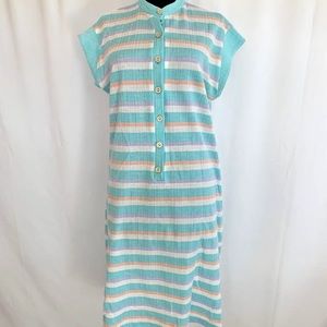 Vintage 1970s Striped Poly Dress - size Medium